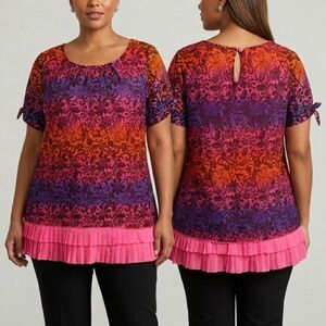 George Girls XL 14-16 Ombre Butterfly Lace Ruffle Tunic Top Pink Purple Orange